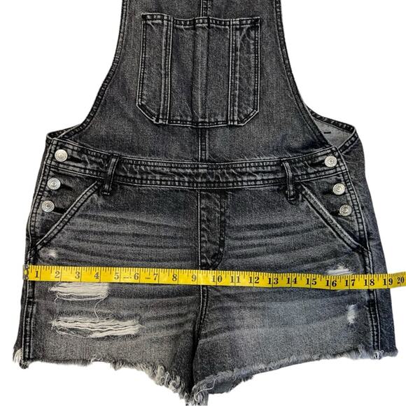 Abercrombie & Fitch Distressed Oversized Denim Short Overalls Washed Black Small - Picture 13 of 14